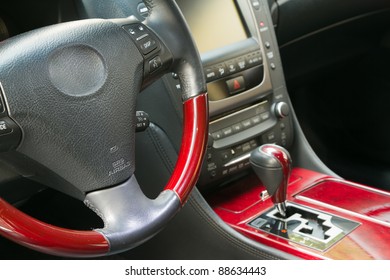 Steering Wheel And Gear Shift Stick Of In Luxury Car