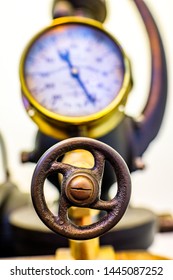 steering wheel at an old machine