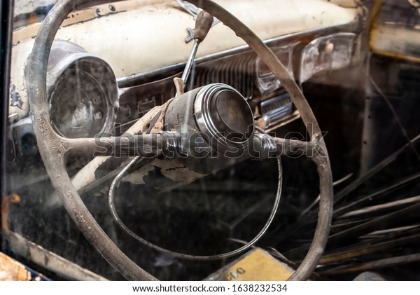 steering wheel of an old\
soviet car