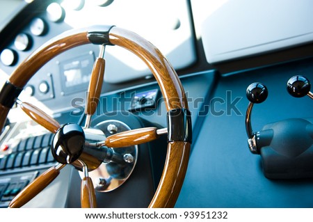 steering wheel on a luxury yacht.