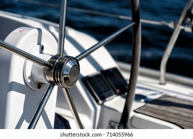 Steering Wheel On A Sailing Yacht