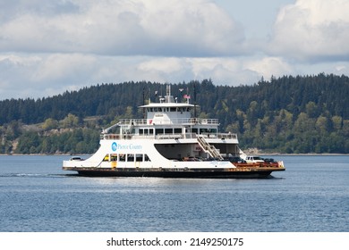 Steilacoom, WA, USA - April 23, 2022; Pierce County Small Car Ferry Christine Anderson Crossing Puget Sound On A Partly Sunny Day