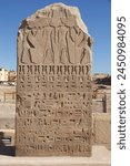 Stele at the the Karnak Temple Complex in Luxor, Egypt. The Complex cpmprises a vast mix of temples, pylons, chapels and other buildings. Construction began during the reign of Senusret I, 