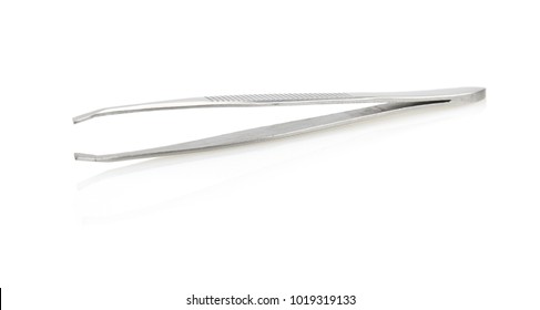 Stell tweezers isolated on white background.