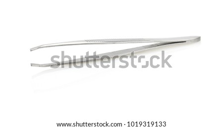 Stell tweezers isolated on white background.