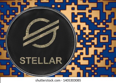 stellar xlm coin cryptocurrency on the background of crypto code
