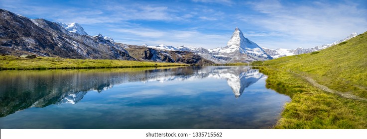Stellisee panorama with Matterhorn in the background, Zermatt, Swiss Alps, Switzerland
