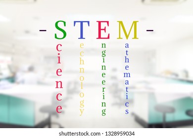 STEM education for Science Technology Engineering Mathematics and classroom in school background