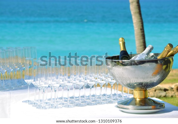 Stem Glasses Sparkling Wine Table Seaside Stock Photo Edit Now