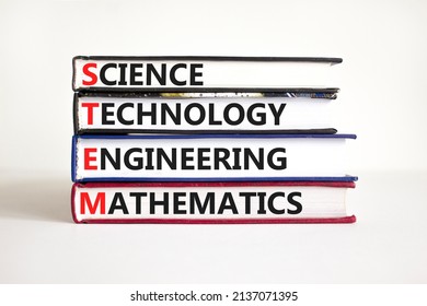 STEM science technology engineering mathematics symbol. Words STEM science technology engineering mathematics on white background. Business STEM science technology engineering mathematics concept.