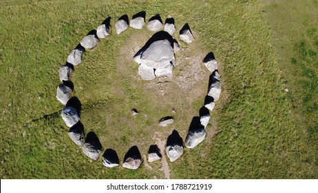 Poskær Stenhus in  Mols Bjerge National Park near village Knebel is the largest round barrow in Denmark, dating back to 3.300 B.C. The central burial chamber has a capstone weighing over 11 tonnes.