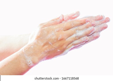 Step 1 Hand washing medical procedure. Isolated on white background. 