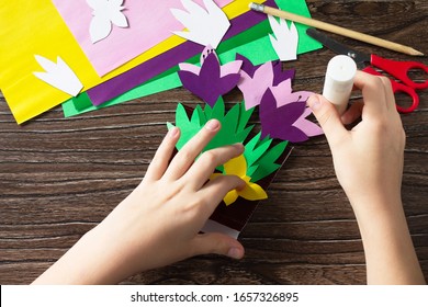 Step 13 Instruction. Greeting Card For Mother's Day With Spring Flowers Crocuses. Handmade Paper Craft Ideas. The Project Of Children's Creativity, Crafts, Crafts For Children.