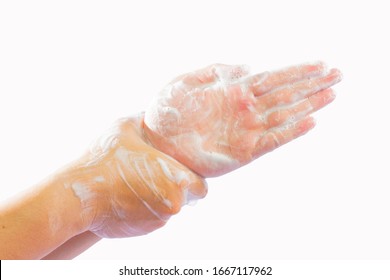 Step 7 Hand washing medical procedure. Isolated on white background. 