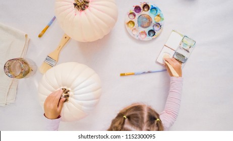 Step By Step. Decorating Halloween Craft Pumpkin With Unicorn Theme.