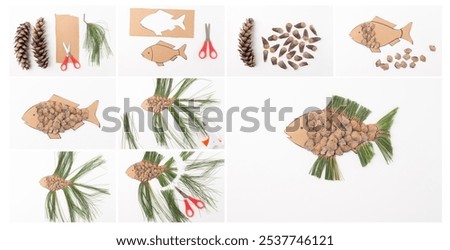 a step by step guide for creating a fish craft using natural materials