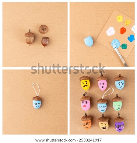 Step by step instruction how to make Painted acorns with expressive faces. Showcasing artistic crafting ideas, perfect for autumn designs, DIY concepts, and creative seasonal projects. lesson outdoor 