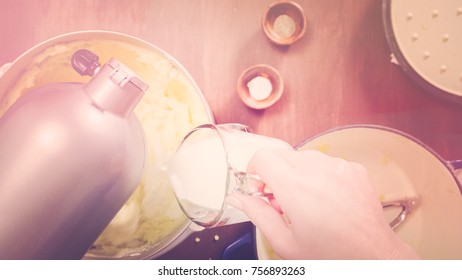 Step By Step. Preparing American Style Creamy Mashed Potatoes  With Kitchen Mixer.