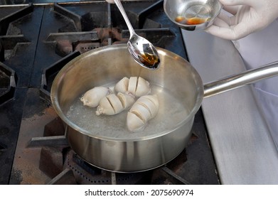 A Step By Step Of Thai Cooking, Squids Stuffed Pork Chops Mild Soup.