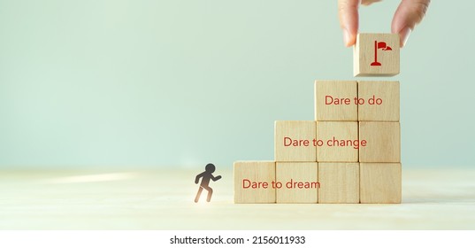 Step out of comfort zone or safe zone concept. Dare to dream, dare to change and dare to do. Motivational quote and encouragement to leave your comfort zone. Target and successful achievement icons. 