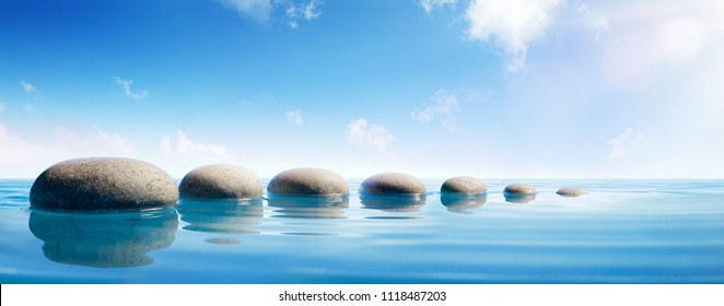 Step Stones In Blue Water - Zen Concept