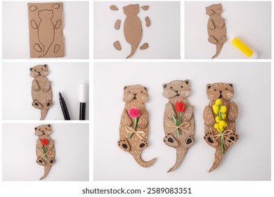 A step-by-step guide for creating a cardboard otter craft, assembling and decorating, perfect for DIY or art supply businesses. educational crafts, Mother's Day surprises 