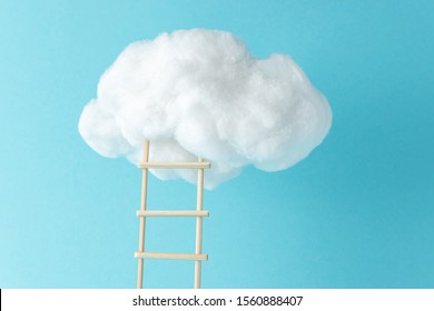 Stepladder Leading To The Clouds. Success And Progress Concept. Minimal Composition.