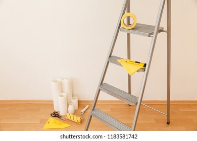 Tools Gluing Wallpapers Room After Renovation Stock Photo (Edit Now