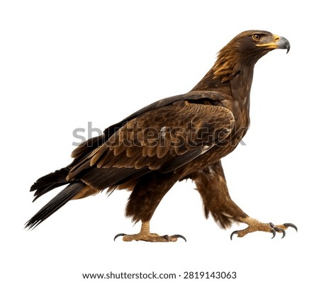 Steppe Eagle Walking In A Natural Pose With Hea Isolated On White Background