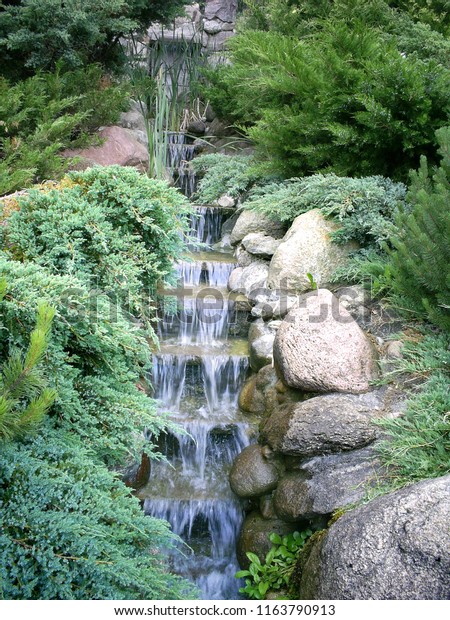 Stepped Cascade Water Among Stones Green Stock Photo 1163790913 ...