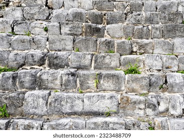 Stepped stone seating in Mayan pyramid structure in Yucatan. México.