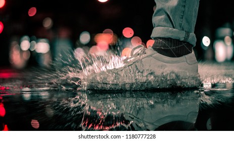 stepping in puddle