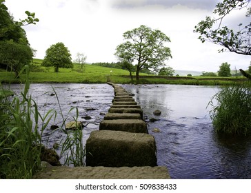 Stepping Stones Across The River Hodder In The Forest Of Bowland Near Clitheroe Lancashire.