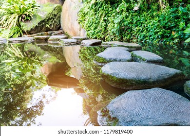 Stepping Stones Path Over A Pond