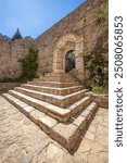 Steps at the church Agios Dimitrios, the oldest church on the site of the 13th century Byzantine fortress in Mystras, Greece.