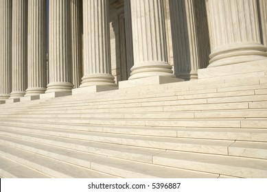 The Steps And Columns At The Entrance To The US Supreme Court In Washington, DC.