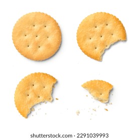 Steps of cracker being devoured. Isolated on white background.