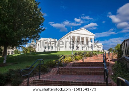 Steps leading to the  Virginia State Capitol building in Richmond, Virginia, designed by Thomas Jefferson