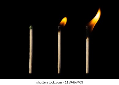 Steps of lighting of matchstick on balck background