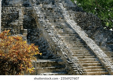 Steps on temple, Chacchoben ruins.  Quintana Roo, Mexico Yucatán peninsula.