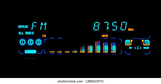 Stereo hi-fi display. FM Radio 87.5 Mhz with equalizer graphics. - Shutterstock ID 1380425975