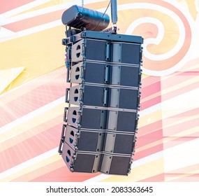 Stereo Speaker On Stage Prepaired For Entertainment Show And Concert