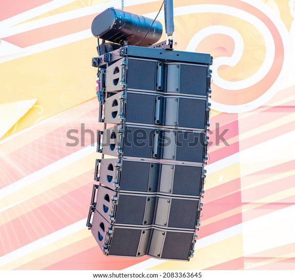 Stereo Speaker on stage prepaired for\
entertainment show and\
concert
