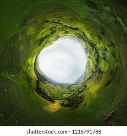 Stereographic Projection Of  Mountains. 360 Degree Panorama. 