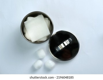 Sterile Gauze In Jar And Cotton Balls Top View