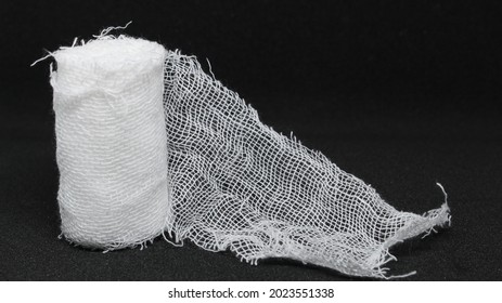 Sterile Gauze Roll Isolated On Black Background