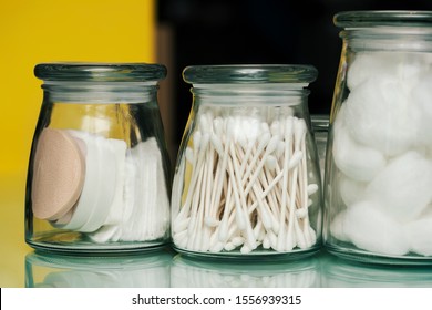 Sterile Glass Jars To Store Bathroom Accessories Like, Makeup Remover Pads, Cotton Balls, And Swabs.