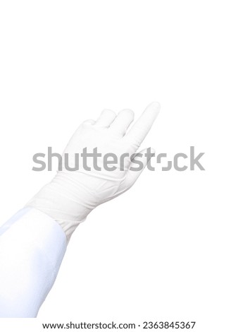  sterile hand, doctor's hand about to perform surgery, Doctor's hand showing index finger, the background of the image is white