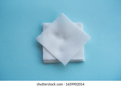 Sterile Medical Wound Gauze On A Blue Background