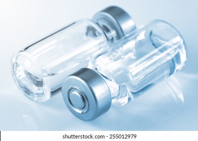 Sterile Vial Filled With Medication Solution. An Injection Pharmaceutical Dosage Form.